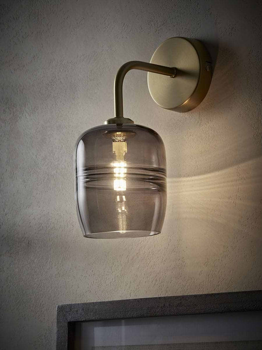 Smoked Ribbed Glass Wall Light - Rectangular