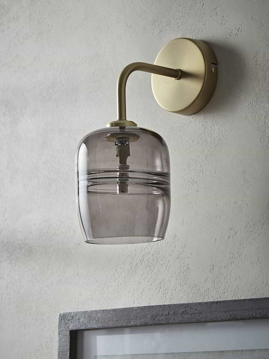 Smoked Ribbed Glass Wall Light - Rectangular