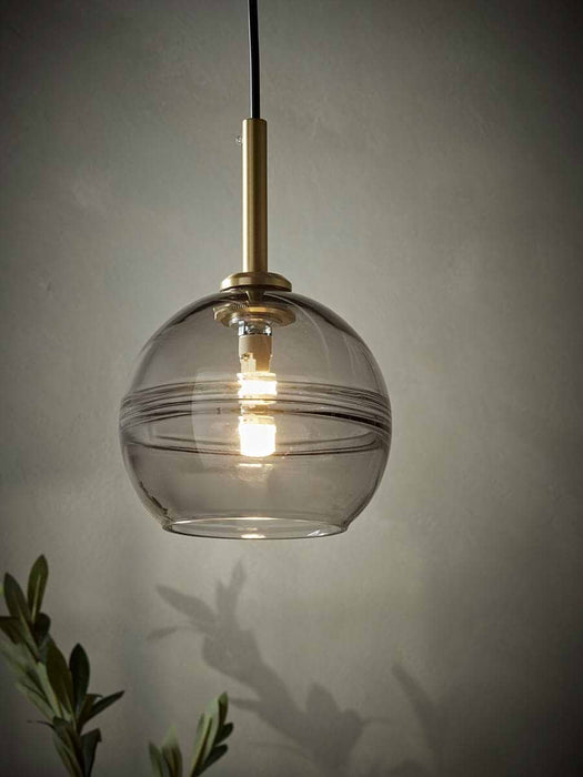Smoked Ribbed Glass Pendant - Round