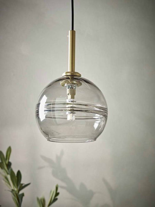 Smoked Ribbed Glass Pendant - Round