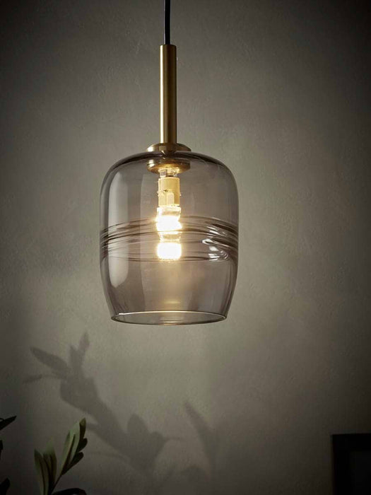 Smoked Ribbed Glass Pendant - Rectangular