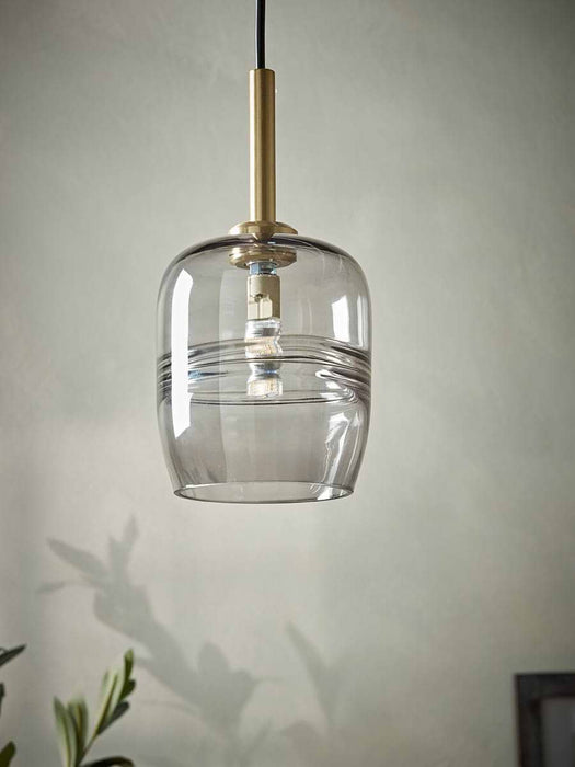 Smoked Ribbed Glass Pendant - Rectangular
