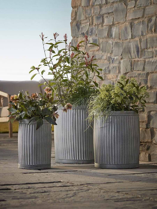 Three Fluted Zinc planters- Round