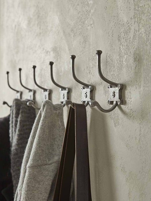 Six Numbered Coat Hooks - Antique Iron