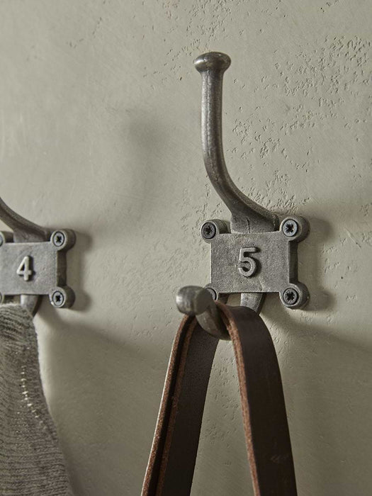 Six Numbered Coat Hooks - Antique Iron