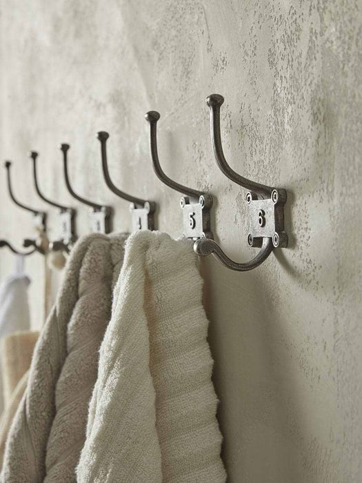 Six Numbered Coat Hooks - Antique Iron
