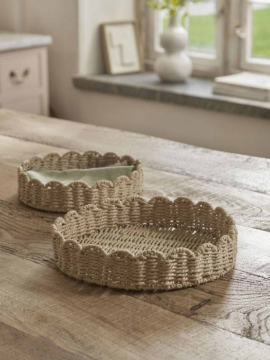 Two Scalloped Woven Trays - Round