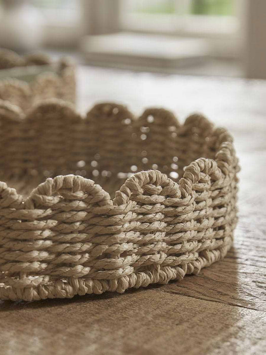 Two Scalloped Woven Trays - Round
