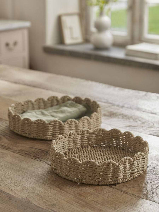 Two Scalloped Woven Trays - Round