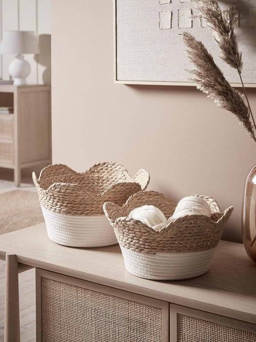 Two Scalloped Edge Storage Baskets