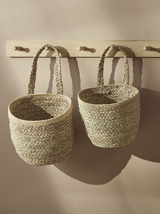 Two Braided Seagrass Hanging Storage Baskets