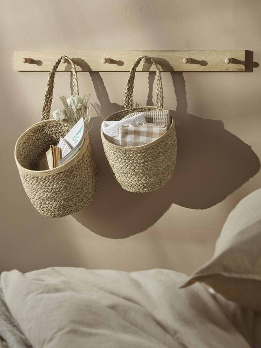 Two Braided Seagrass Hanging Storage Baskets