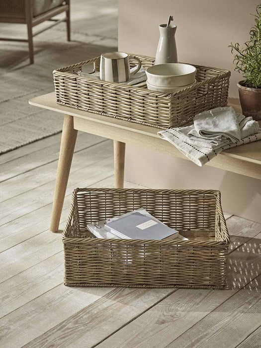 Two Faux Rattan Storage Trays