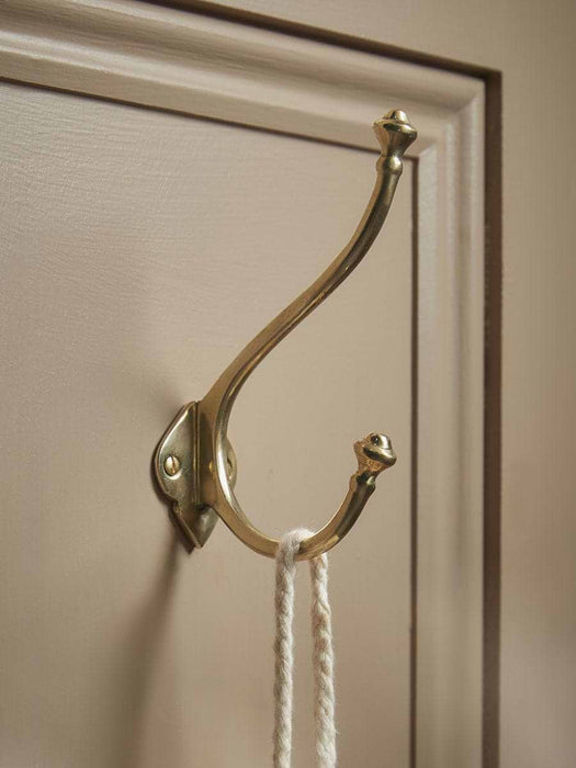 Decorative Double Coat Hook - Solid Brass