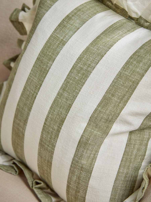 Ruffle Square Cushion - Green Stripe