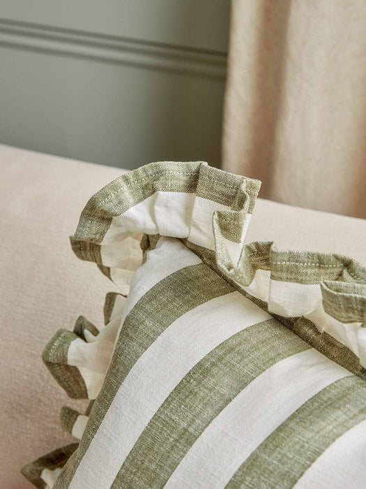 Ruffle Square Cushion - Green Stripe