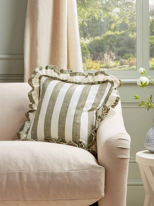 Ruffle Square Cushion - Green Stripe