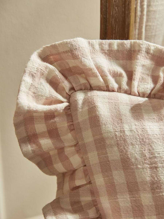 Gingham Ruffle Square Cushion - Blush