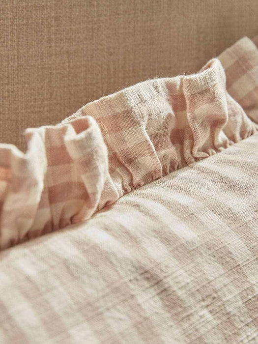 Gingham Ruffle Rectangular Cushion - Blush