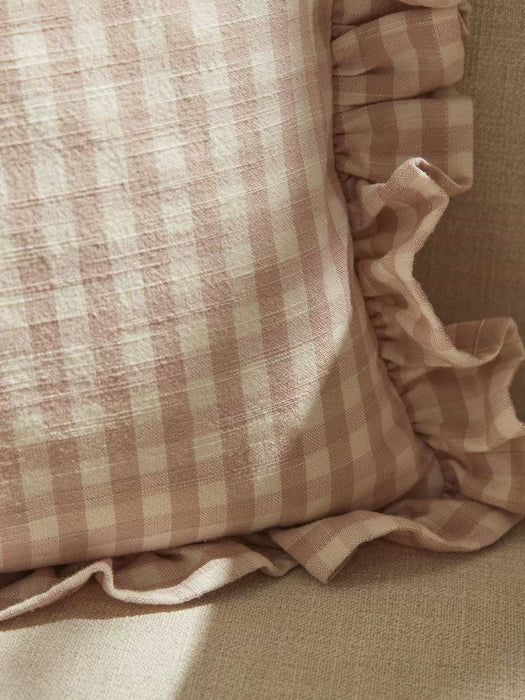 Gingham Ruffle Rectangular Cushion - Blush