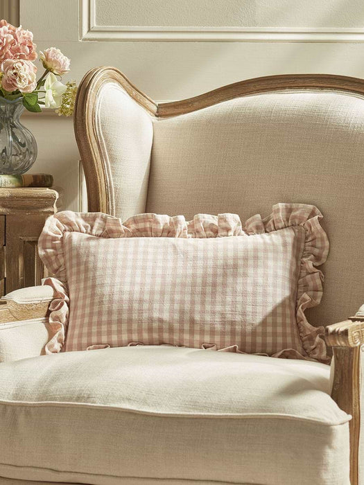 Gingham Ruffle Rectangular Cushion - Blush