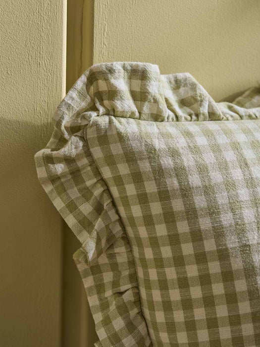 Gingham Ruffle Square Cushion - Sage