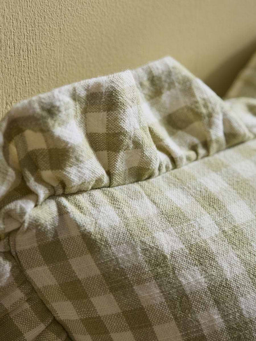 Gingham Ruffle Square Cushion - Sage