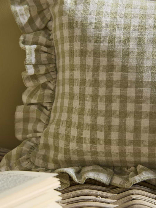 Gingham Ruffle Rectangular Cushion
