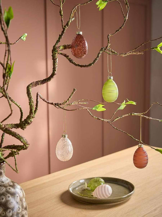 Six Textured Glass Hanging Eggs