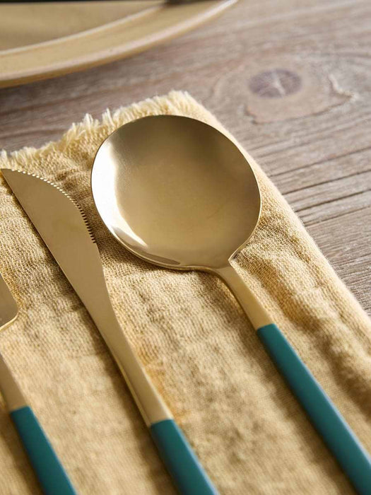 Sixteen Piece Cutlery Set - Emerald & Gold