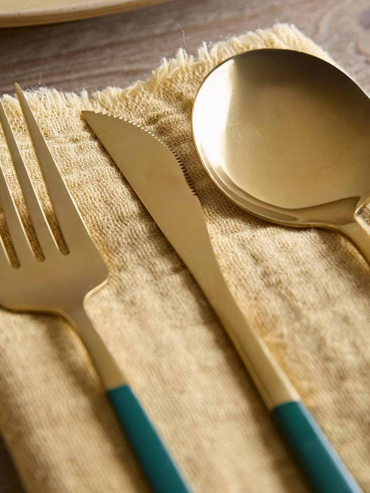 Sixteen Piece Cutlery Set - Emerald & Gold