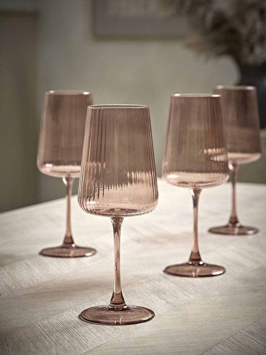Four Fluted Wine Glasses - Pecan