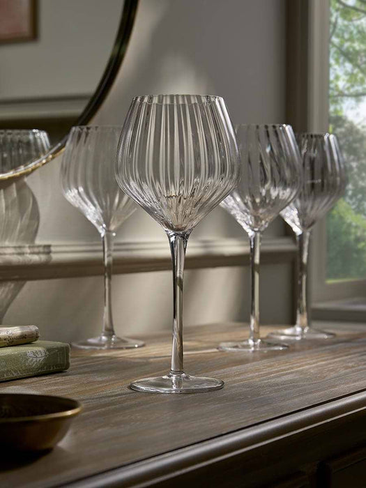 Four Fluted Red Wine Glasses