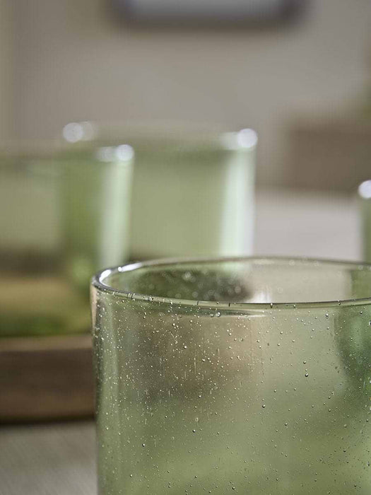 Four Bubble Glass Tumblers - Green