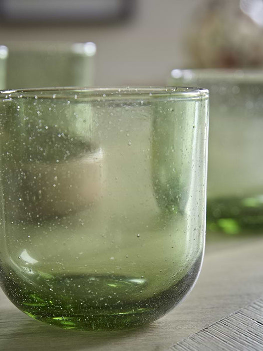 Four Bubble Glass Tumblers - Green