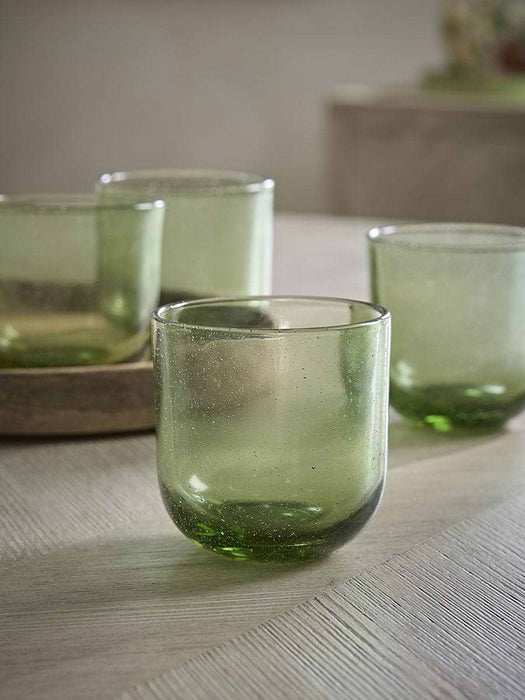 Four Bubble Glass Tumblers - Green