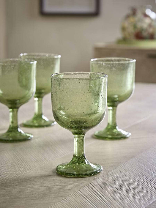 Four Bubble Glass Tumblers - Green