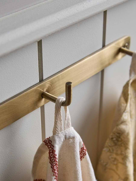 Small Plate Mounted Hook Rack - Brass Finish