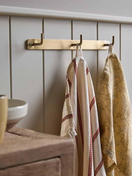 Small Plate Mounted Hook Rack - Brass Finish