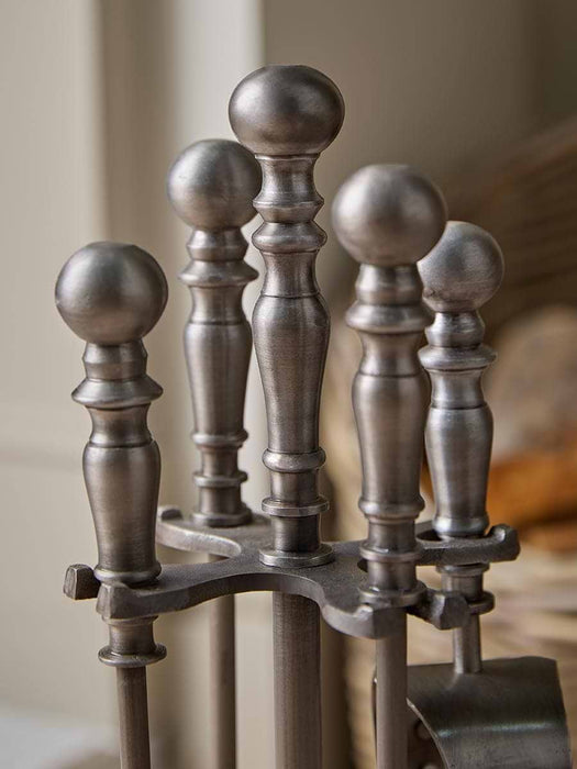Antique Pewter Ball Topped Fireside set