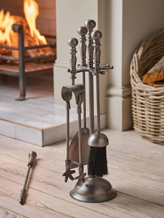 Antique Pewter Ball Topped Fireside set