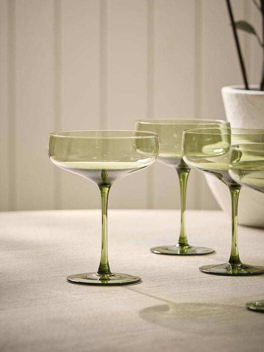 Four Green Champagne Coupes