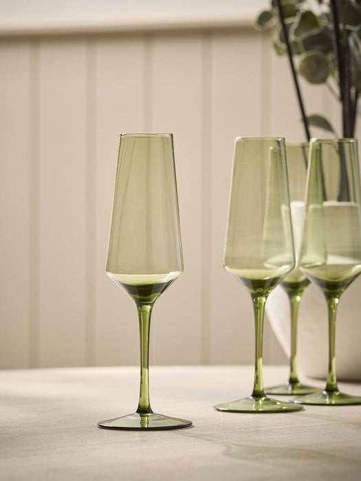 Four Green Champagne Coupes