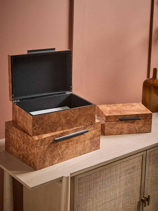 Set Of Three Burl Wood Effect Trinket Boxes