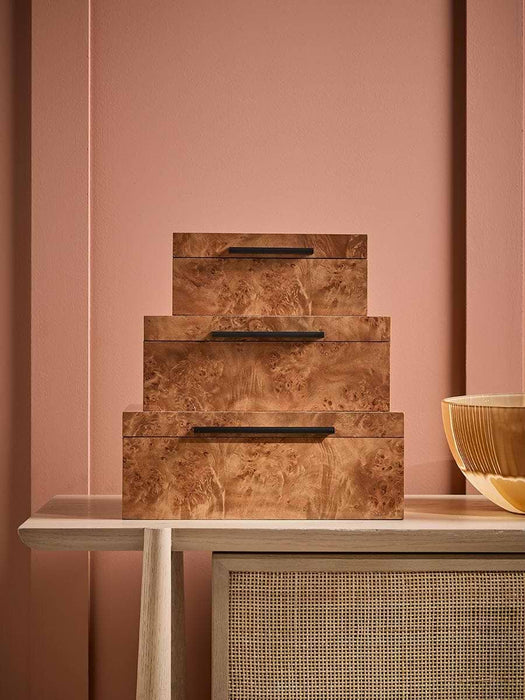 Set Of Three Burl Wood Effect Trinket Boxes