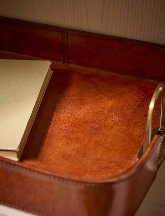 Leather Tray With Brass Handles