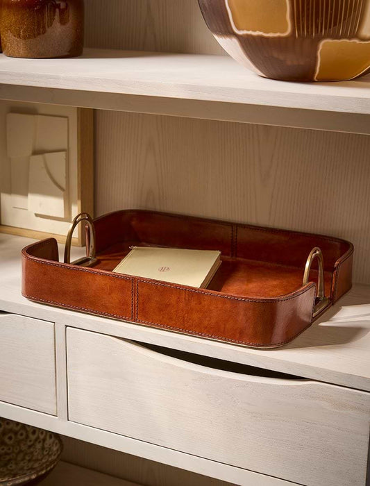 Leather Tray With Brass Handles
