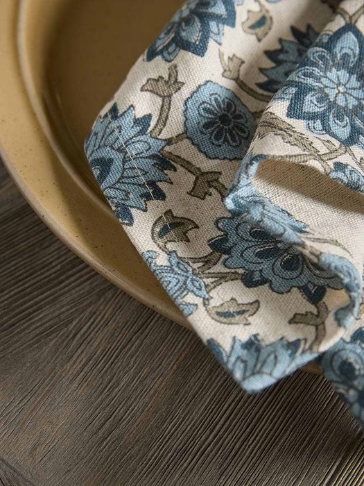 Four Floral Block Print Napkins