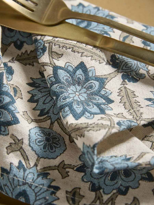 Four Floral Block Print Napkins