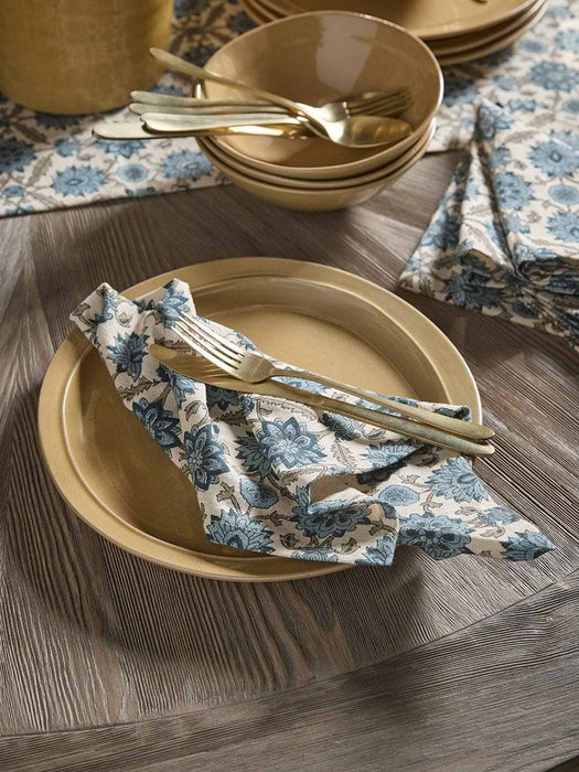 Four Floral Block Print Napkins